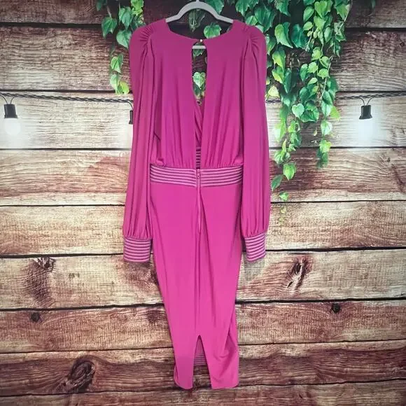 Zhivago Lover Man Dress in Berry Women L/XL/2XL Midi Maxi Hot Pink Deep V Neck - Picture 6 of 7